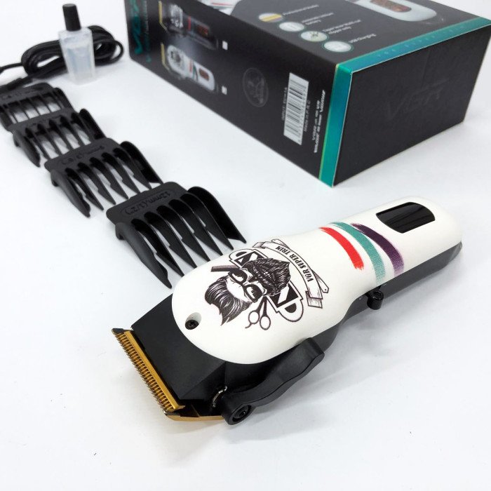 Машинка для стрижки волосся та бороди професійна VGR V-699 B з насадками та LED дисплеєм. Колір: білий