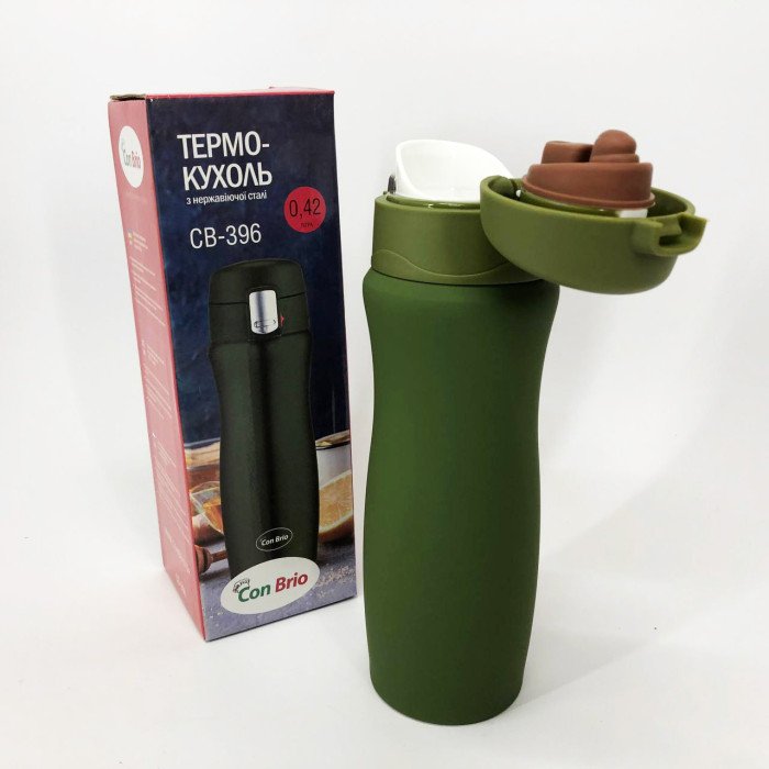 Термос з напувалкою 420 мл Con Brio CB-396, Хороший невеликий термос для питної води. Колір: зелений