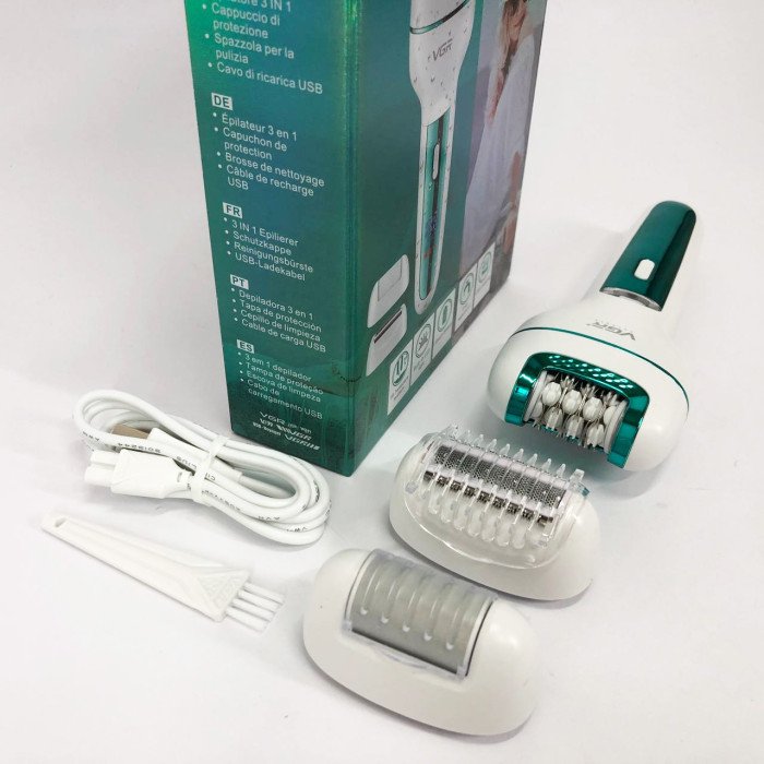 Жіночий бездротовий епілятор 3в1 VGR V-732 для ніг та зони бікіні з підсвічуванням та дисплеєм. Колір: зелений