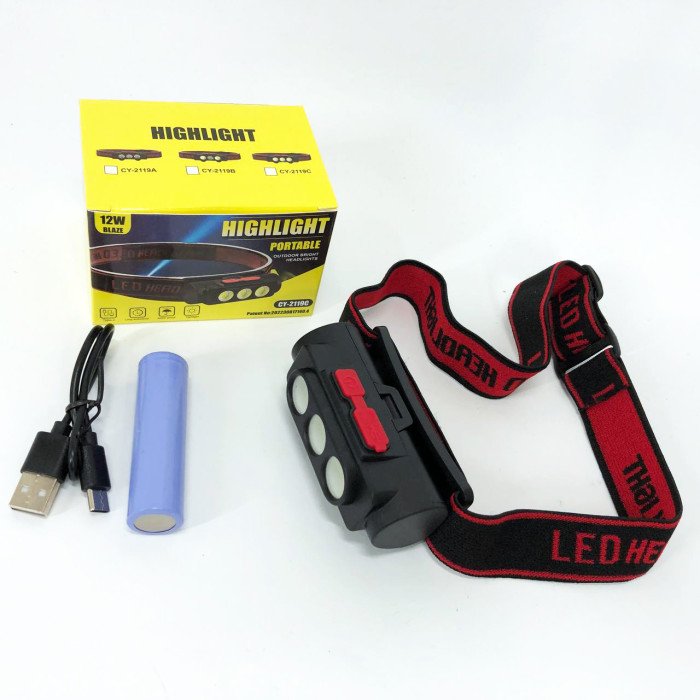 Ліхтар налобний PLD-2119B-XPE+2COB(white+red), Ліхтар на голову для риболовлі, Водонепроникний ліхтарик