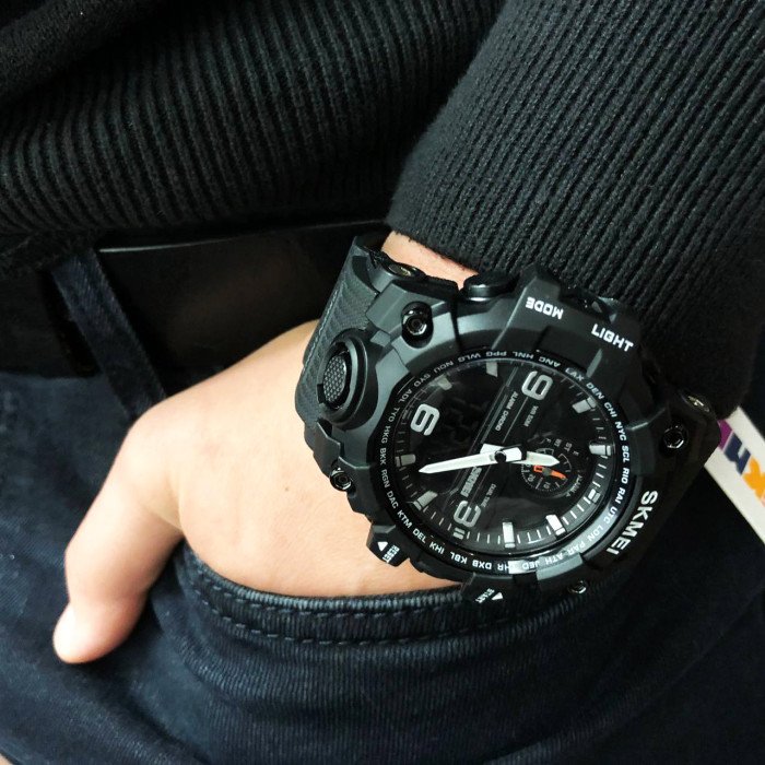 Годинник наручний чоловічий SKMEI 1586BK BLACK, водонепроникний чоловічий годинник, годинник спортивний. Колір: чорний