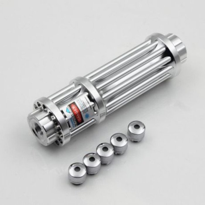 Потужна лазерна указка YX-B017, синій промінь, 5 насадок, акумулятор 2х16340, надпотужна лазерна указка