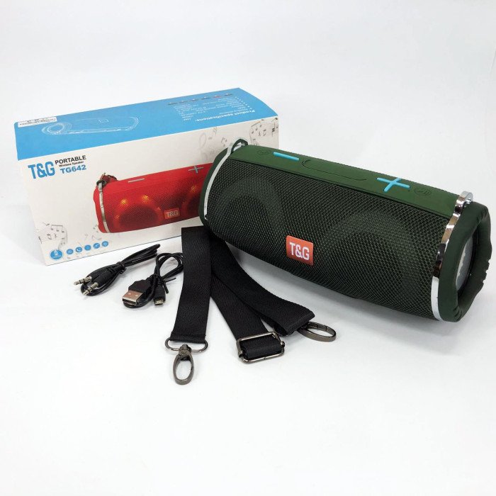 Портативна колонка TG642 з RGB підсвічуванням та ремінцем, гучна блютуз колонка. Колір: зелений