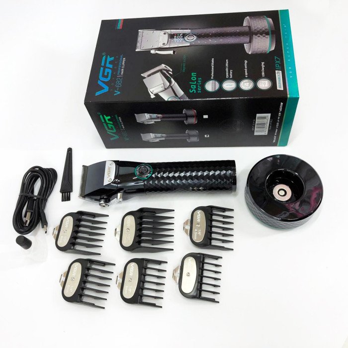 Професійна бездротова машинка для стрижки VGR V-682 тример для волосся, бороди та вусів на підставці