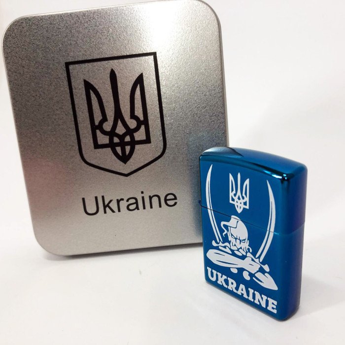 Дугова електроімпульсна запальничка USB Україна (металева коробка) HL-449. Колір: синій