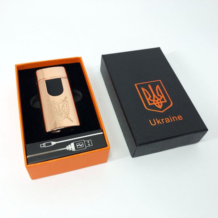 Електрична та газова запальничка Україна з USB-зарядкою HL-431, Юсб запальничка. Колір: золотий