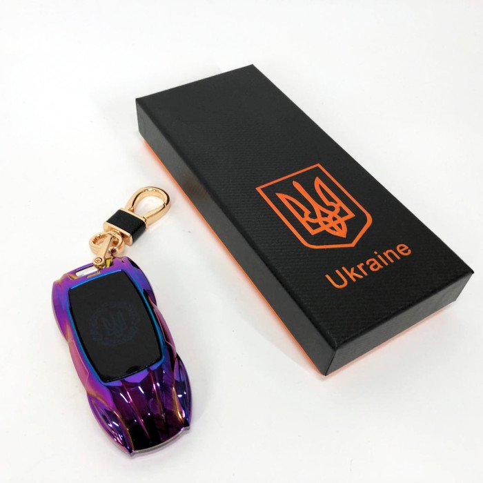 Електрична запальничка-брелок Україна з USB-зарядкою та підсвічуванням HL-468, з гравіюванням. Колір: хамелеон