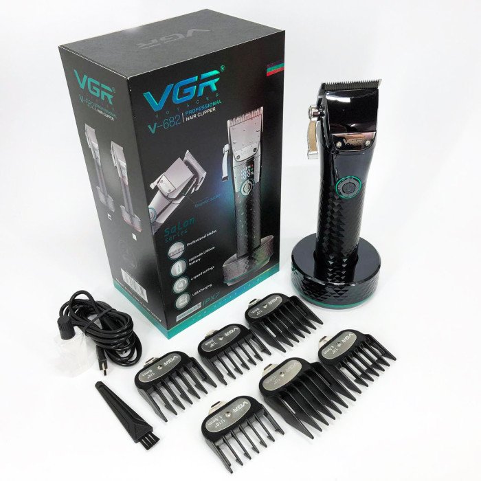 Професійна бездротова машинка для стрижки VGR V-682 тример для волосся, бороди та вусів на підставці