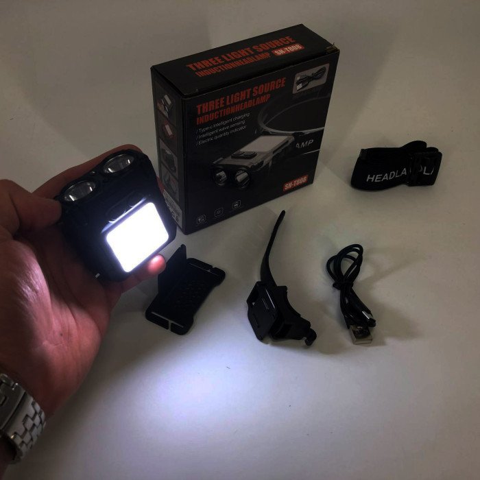 Ліхтар налобний SH-T808-2XPE-20SMD-white/red з датчиком руху, потужний налобний ліхтар для риболовлі