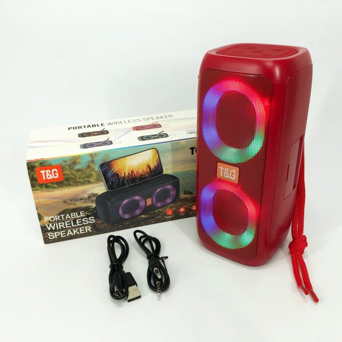 Портативна колонка TG333 2x5W з RGB підсвічуванням, бездротова колонка портативна потужна. Колір: червоний