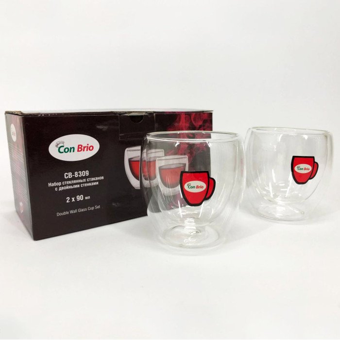 Набір склянок із подвійним дном Con Brio CB-8309-2 90 мл 2 шт, скляні чашки з подвійним дном