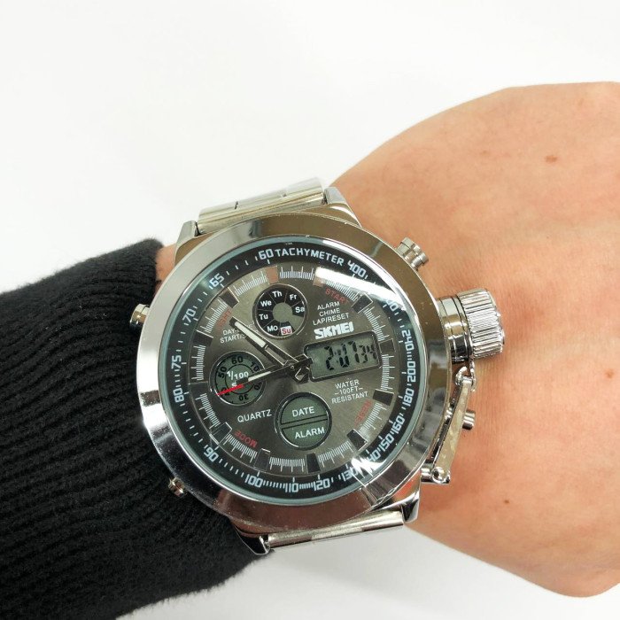 Годинник наручний чоловічий SKMEI 1515SI SILVER, водонепроникний чоловічий годинник. Колір: срібний