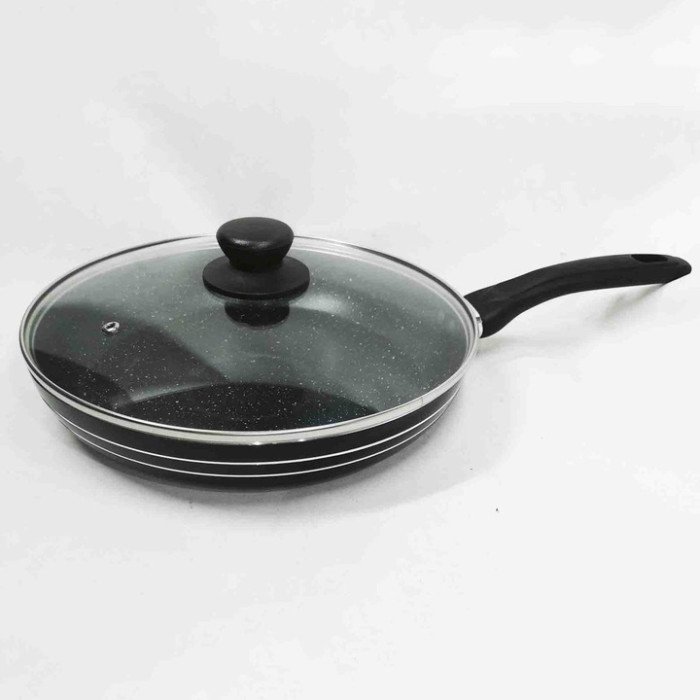 Сковорода з кришкою 24 см чорний мармур UNIQUE UN-5164 | Антипригарна сковорода Мармурова сковорода