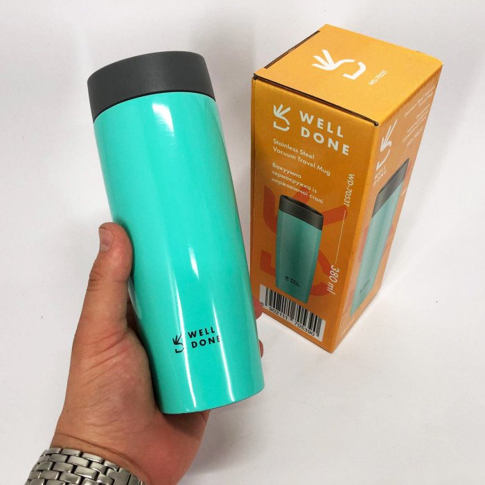 Термокухоль Well Done WD-7053T вакуумний 380 мл, Термос для дитини до школи. Колір: блакитний