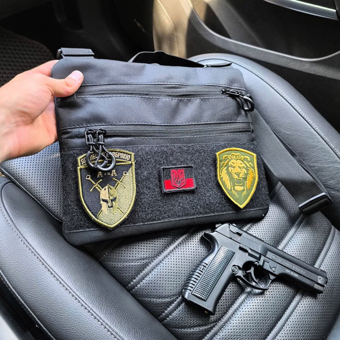 Сумка тактична чорна для скритого носіння з кобурою, чоловічий месенджер з кордури