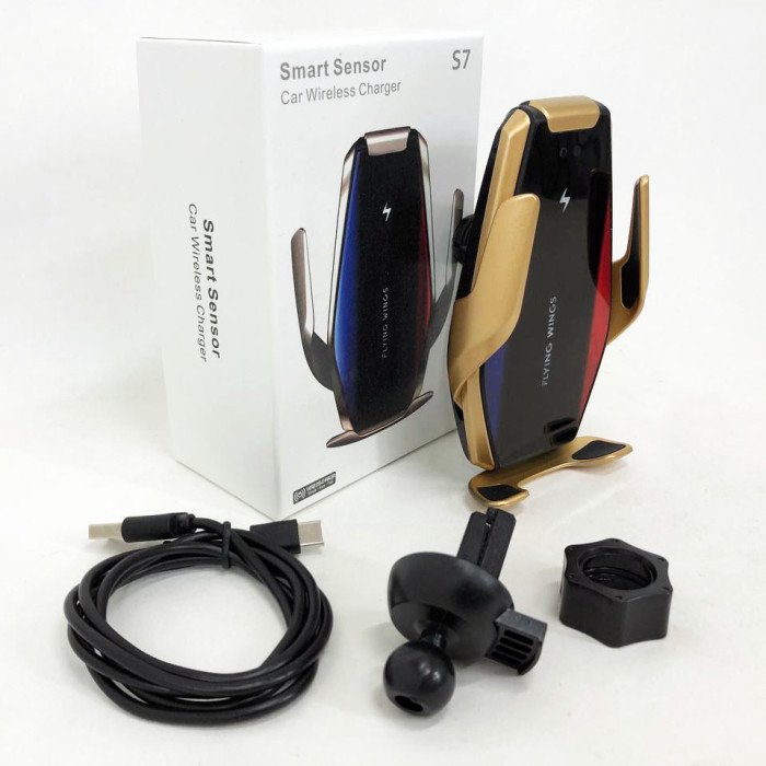 Автомобільний тримач S7 для телефону з швидкою зарядкою S7. Колір: золотий