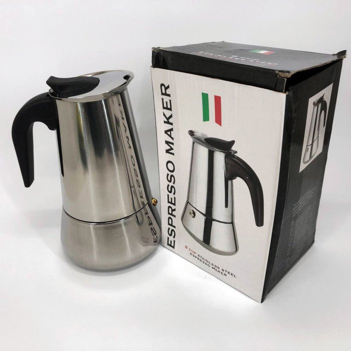 Гейзерна кавоварка UNIQUE UN-1903 на 9 чашок з нержавіючої сталі, гейзер для кави, кавник гейзерний