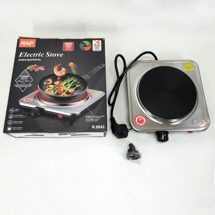 Електроплита на 1 конфорку RAF-8843 1000 Вт із нержавіючої сталі дискова, міні електроплита