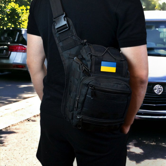 Тактична сумка чорна через плече військова велика нагрудна сумка ЗСУ однолямкова сумка універсальна армійська