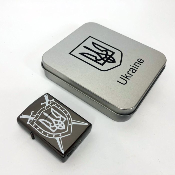 Дугова електроімпульсна запальничка USB Україна металева коробка HL-446. Колір: чорний