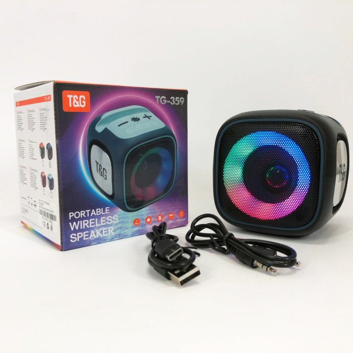 Портативна Bluetooth колонка TG359 7W з RGB підсвічуванням, гучна колонка для вечірки. Колір: чорний