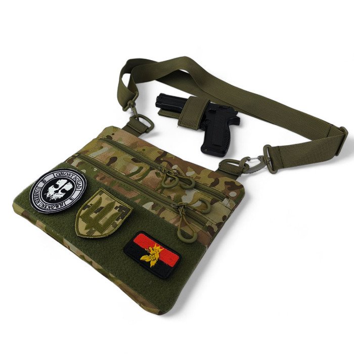 Сумка-кобура мультикам наплічна з липучкою для шевронів, тактична сумка чоловіча з кордури