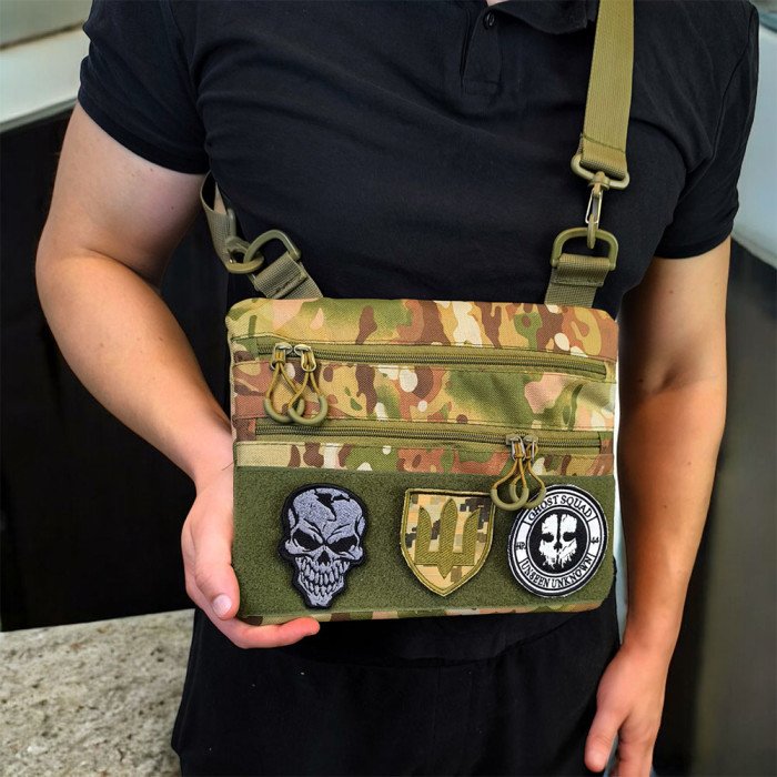 Сумка-кобура мультикам наплічна з липучкою для шевронів, тактична сумка чоловіча з кордури