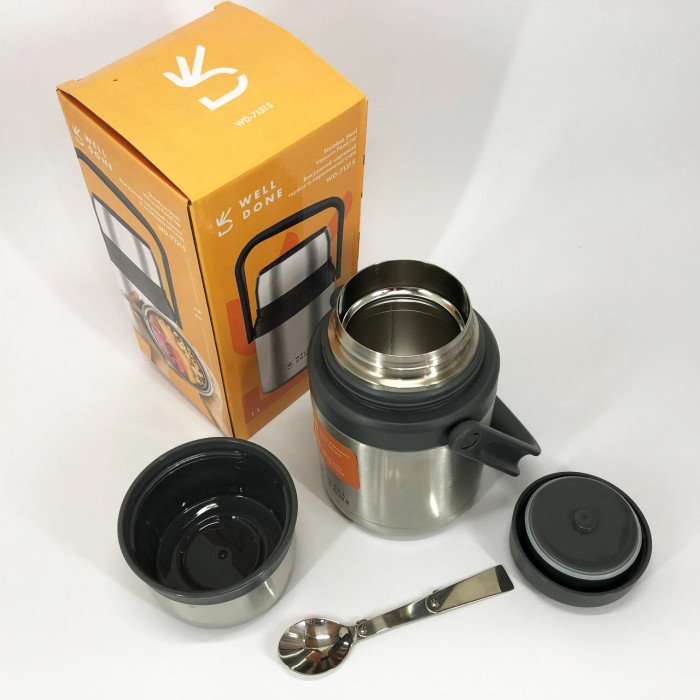 Вакуумний харчовий термос Well Done WD-7131S 1 літр з ложкою Термос для їжі на роботу Якісний термос