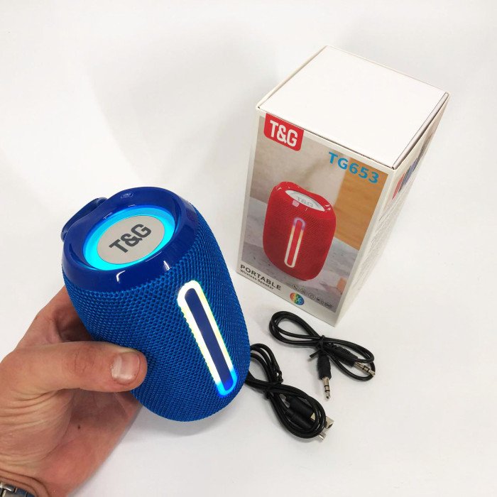 Портативна Bluetooth-колонка TG653 USB з ремінцем, Бездротова колонка портативна потужна. Колір: синій