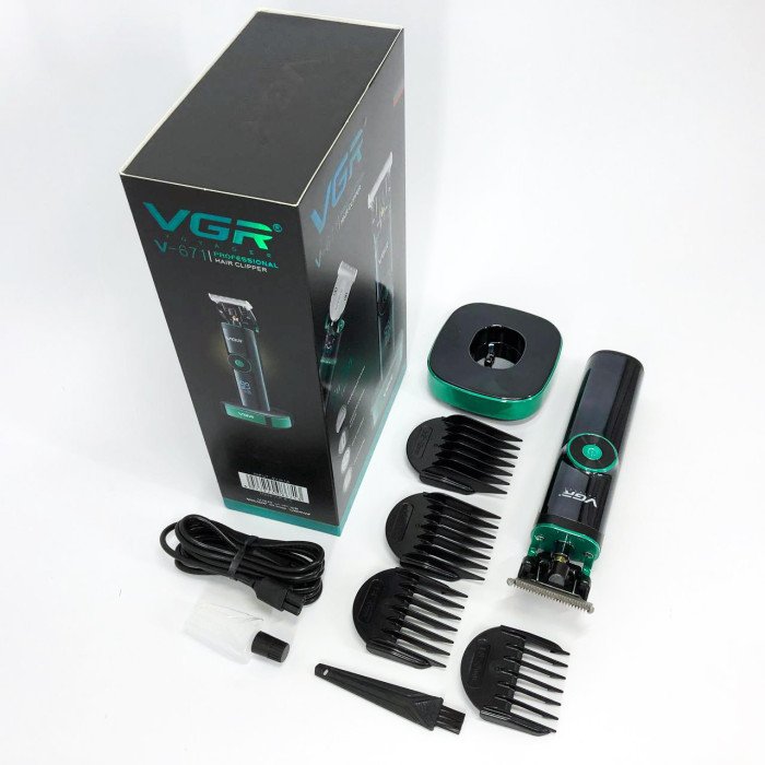 Універсальна машинка триммер для стрижки волосся VGR V-671 акумуляторний з набором насадок та LED дисплеєм