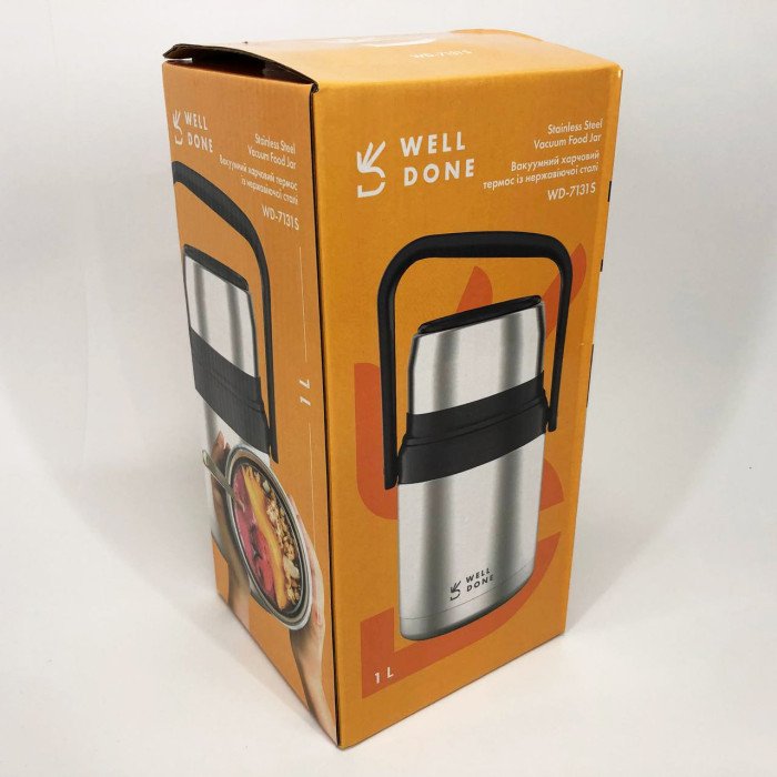 Вакуумний харчовий термос Well Done WD-7131S 1 літр з ложкою Термос для їжі на роботу Якісний термос