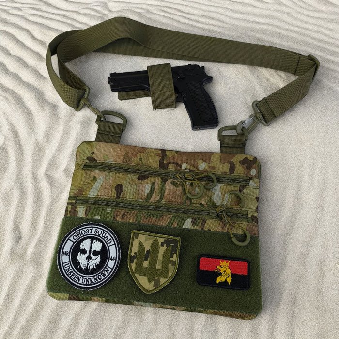 Сумка-кобура мультикам наплічна з липучкою для шевронів, тактична сумка чоловіча з кордури