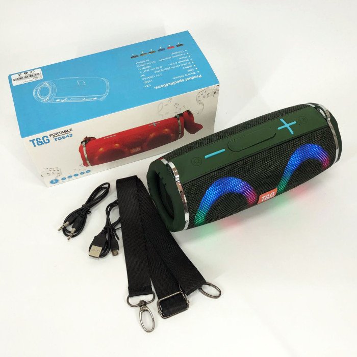 Портативна колонка TG642 з RGB підсвічуванням та ремінцем, гучна блютуз колонка. Колір: зелений