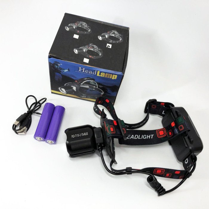 Ліхтар налобний PLD-T115-2PM10-TG (white+blue), Ліхтар акумуляторний для риболовлі, водонепроникний