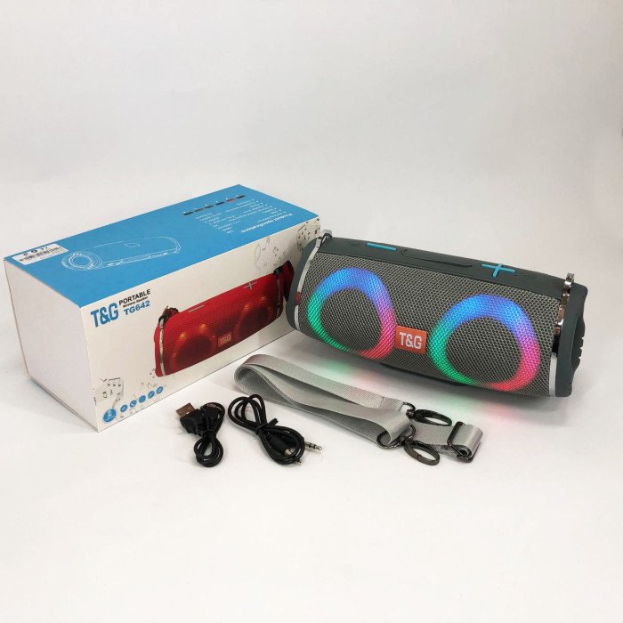 Портативна колонка TG642 з RGB підсвічуванням та ремінцем, портативна колонка з Bluetooth. Колір: сірий