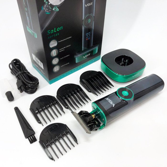 Універсальна машинка триммер для стрижки волосся VGR V-671 акумуляторний з набором насадок та LED дисплеєм