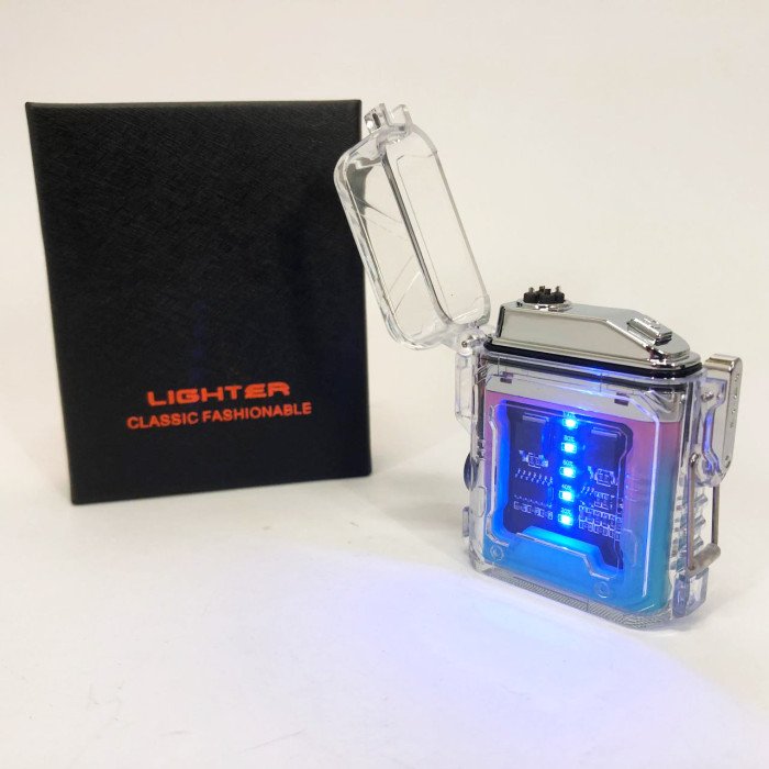 Дугова електроімпульсна запальничка із ліхтариком водонепроникна HL-517, вітрозахисна. Колір: рожевий