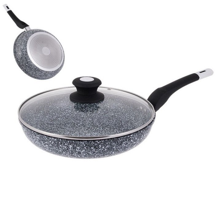 Сковорода UNIQUE UN-5115-24 см із кришкою/граніт світлий