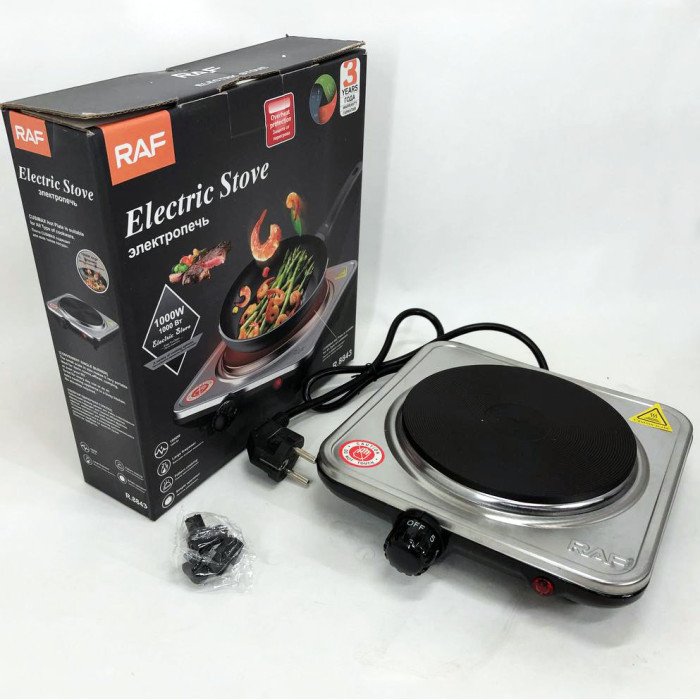 Електроплита на 1 конфорку RAF-8843 1000 Вт із нержавіючої сталі дискова, міні електроплита