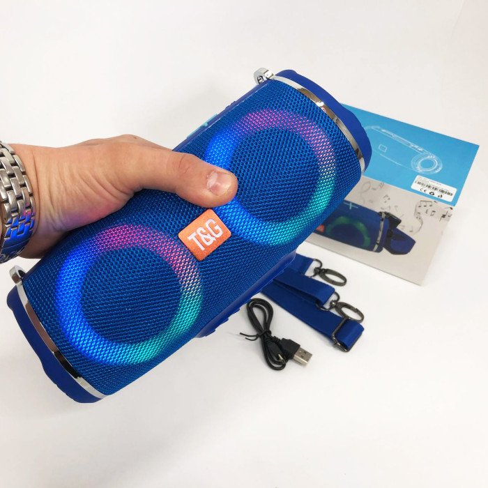 Портативна колонка TG642 з RGB підсвічуванням та ремінцем, акумуляторна колонка для музики. Колір: синій