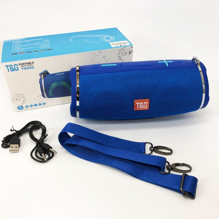 Портативна колонка TG642 з RGB підсвічуванням та ремінцем, акумуляторна колонка для музики. Колір: синій