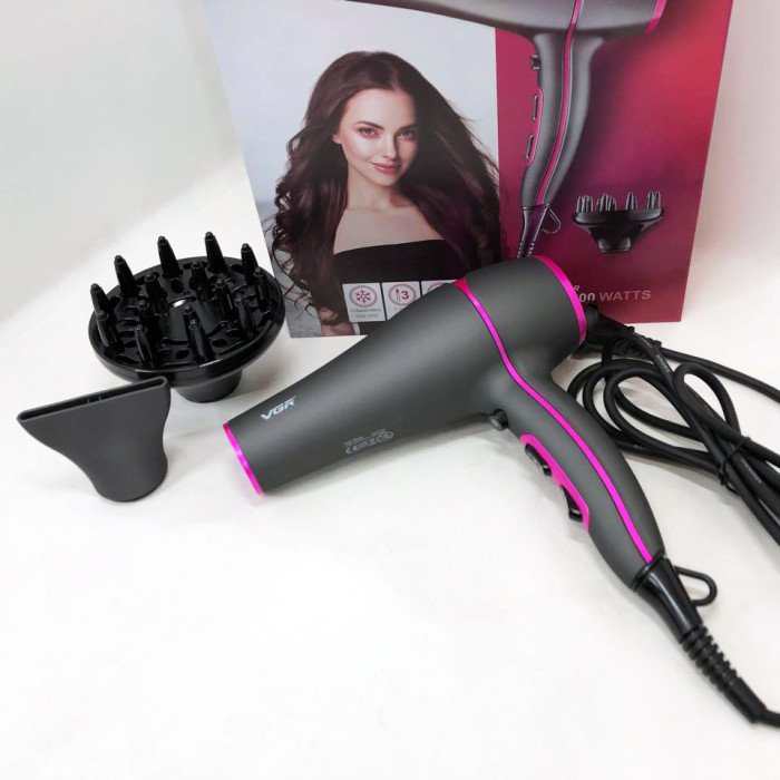 Професійний потужний фен з насадками VGR V-402 з концентратором та дифузором для сушіння та укладання волосся