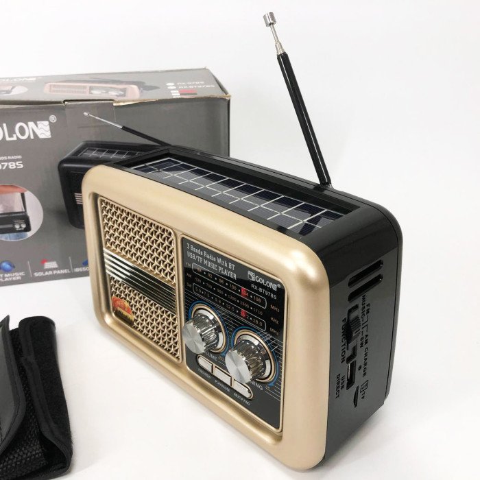 Радіо приймач Golon RX-BT978S сонячна панель AUX 3.5mm, Радіо приймач з акумулятором. Колір: бежевий