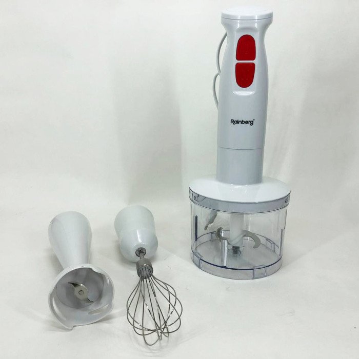 Блендер 3в1 Rainberg RB-2243 500W занурювальний блендер подрібнювач для молочних коктейлів. Колір: білий