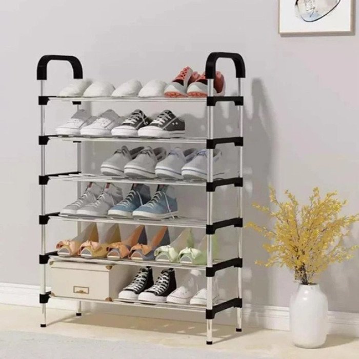 Полиця для взуття Shoe Rack 6 полиць Органайзер стійка 6 секцій 56х28х113см. Колір: чорний