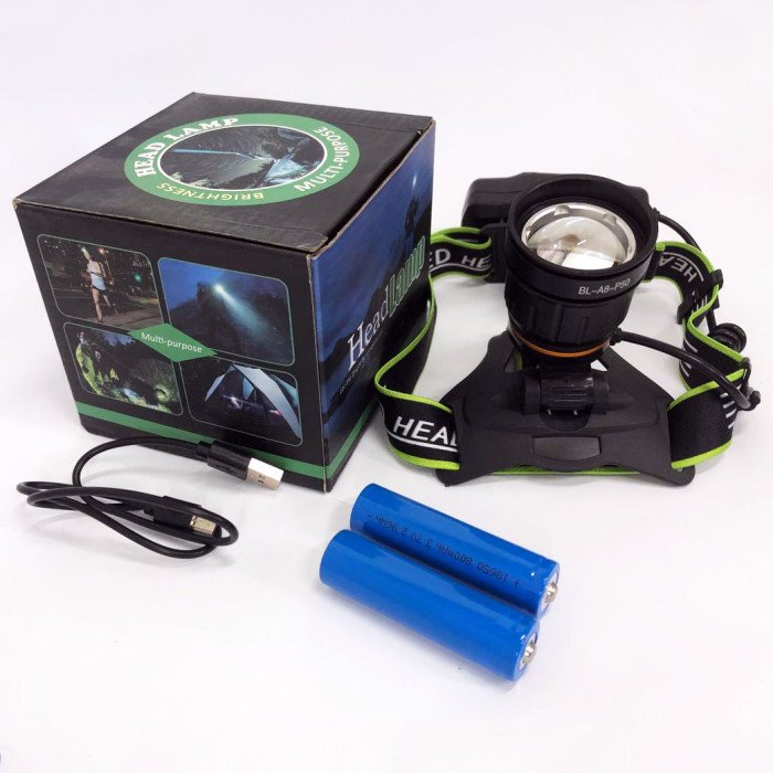 Ліхтар налобний BL-A8-P50, 2 акумулятори 18650, zoom, ЗУ microUSB, ліхтарик на голову із зарядкою
