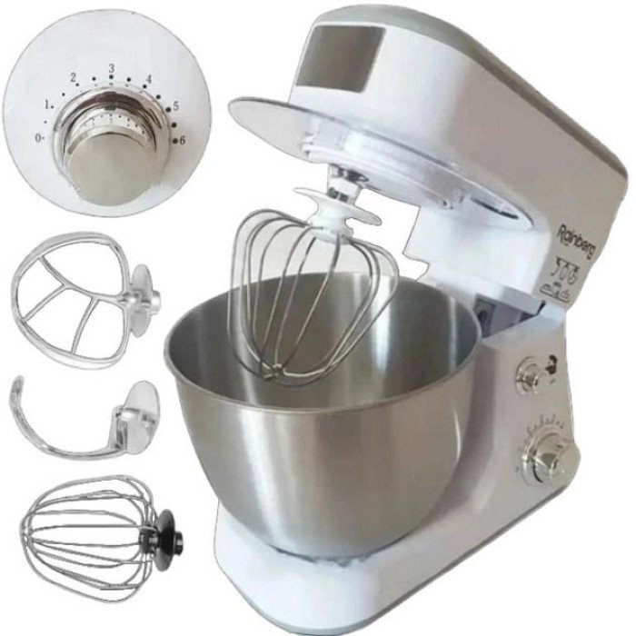 Кухонний комбайн Rainberg RB-8082 3200 Вт, Планетарний міксер-тестоміс з чашею 5л, 3 насадки, 6 швидкостей