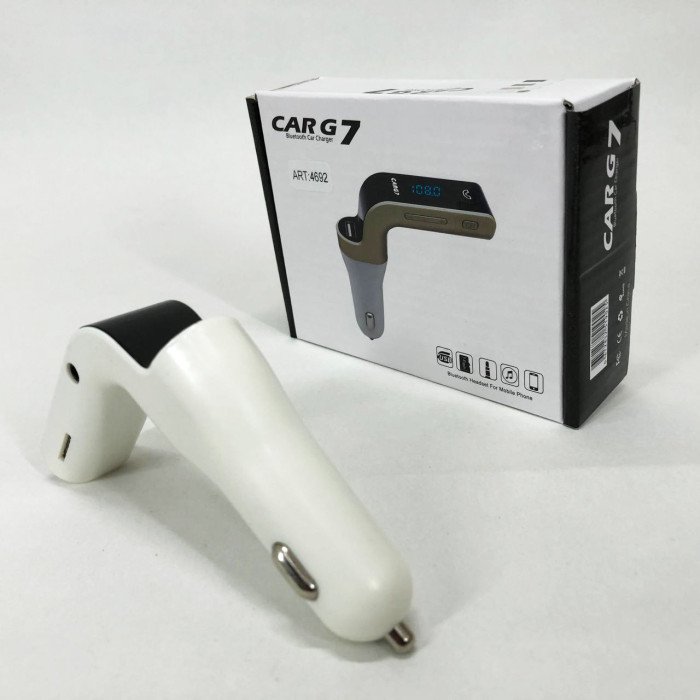 Модулятор FM MOD G7 Bluetooth, Bluetooth модулятор в машину, ФМ модулятор блютуз в машину. Колір: білий