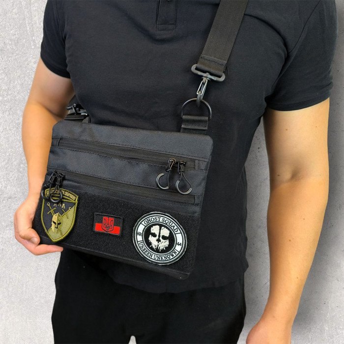 Сумка тактична чорна для скритого носіння з кобурою, чоловічий месенджер з кордури