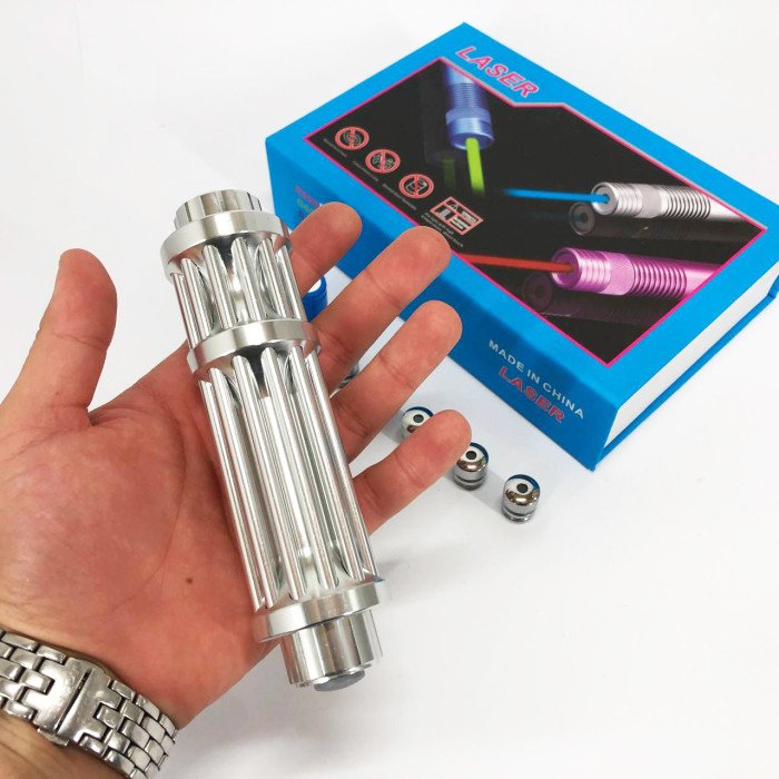 Потужна лазерна указка YX-B017, синій промінь, 5 насадок, акумулятор 2х16340, надпотужна лазерна указка